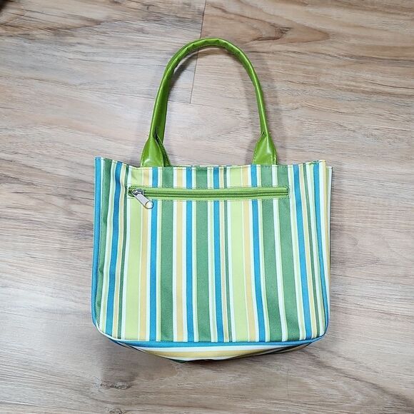 🔺️NWOT Lime, White, Yellow, & Turquoise Striped Tote Purse - Picture 3 of 12